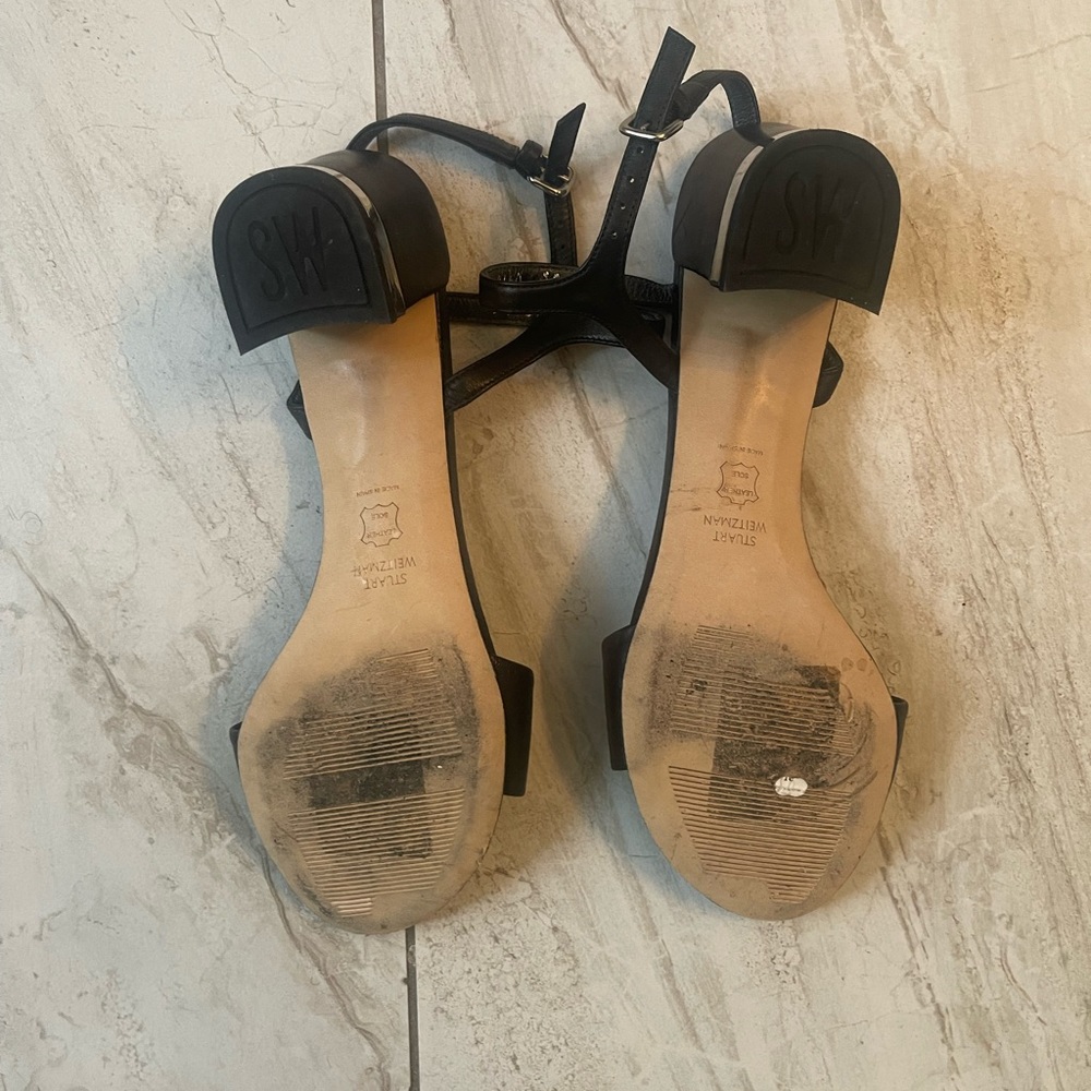 Stuart Weizmann Black Leather Block Heels - image 2